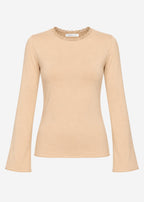 T-shirt à manches longues avec insert en dentelle - beige