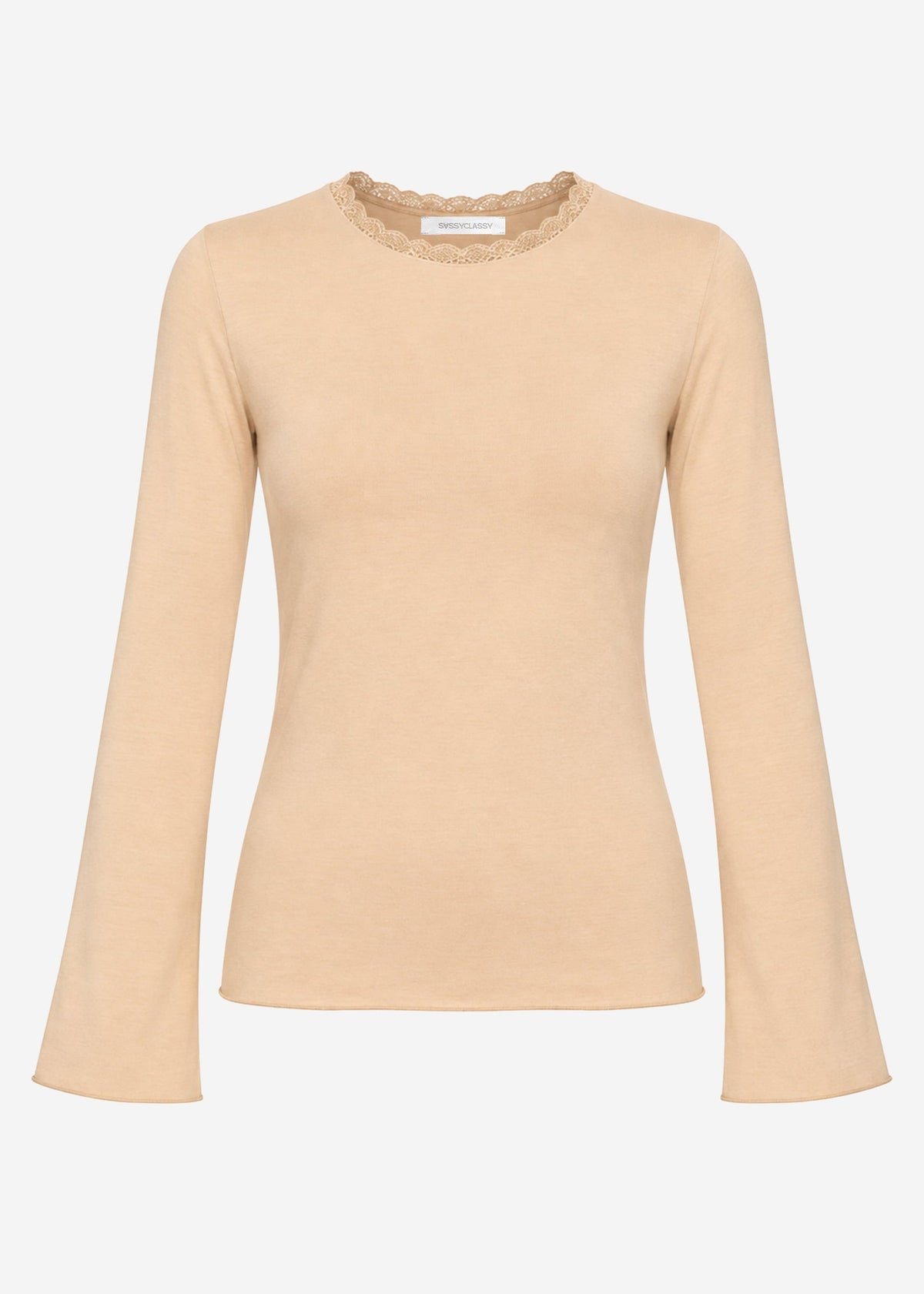 T-shirt à manches longues avec insert en dentelle - beige