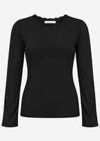 T-shirt à manches longues avec insert en dentelle - noir