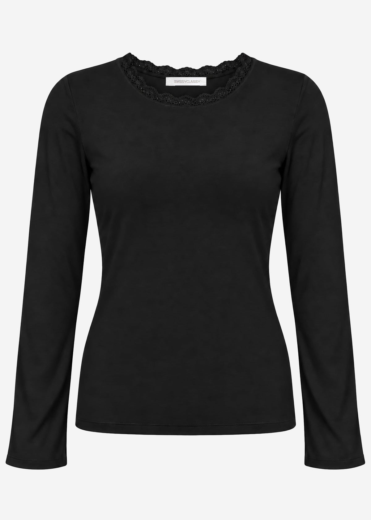T-shirt à manches longues avec insert en dentelle - noir
