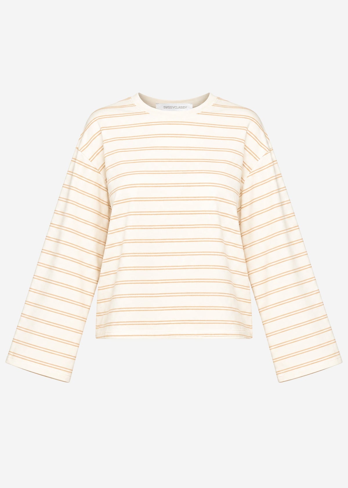 T-shirt à rayures à manches longues avec manches amples - crème
