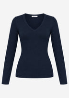 T-shirt à manches longues avec décolleté en V - bleu marine