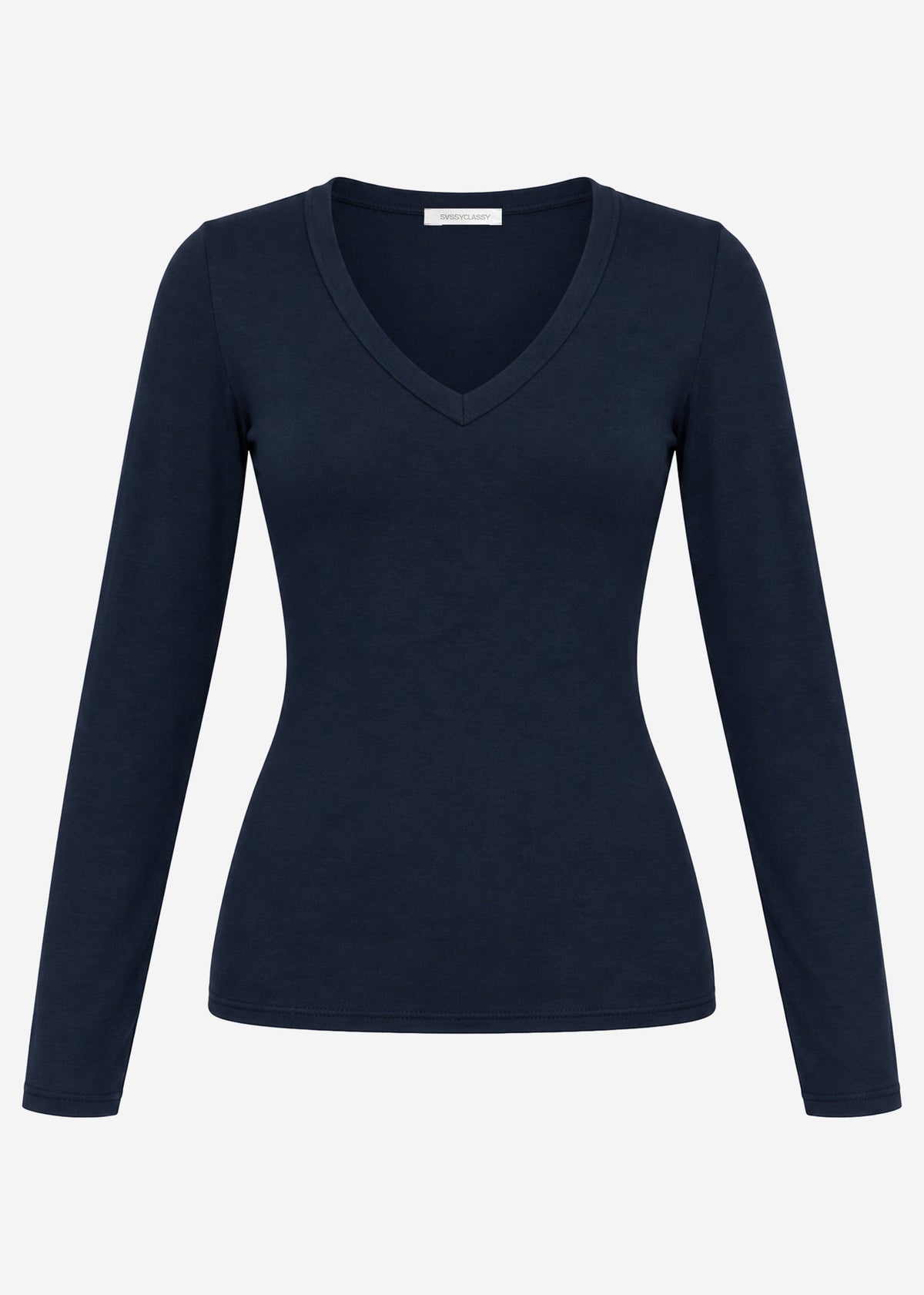 T-shirt à manches longues avec décolleté en V - bleu marine