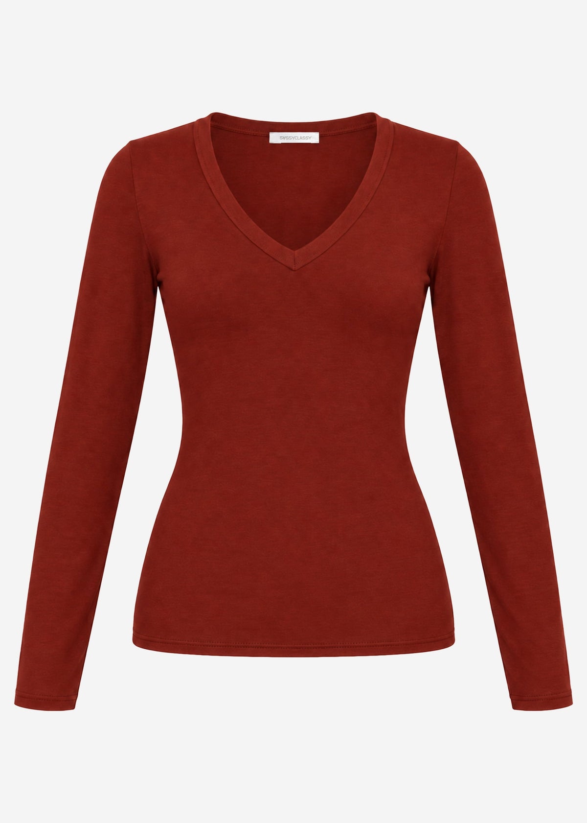 T-shirt à manches longues avec décolleté en V - bordeaux