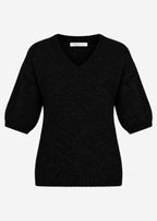 Pull en tricot à manches courtes avec décolleté en V - noir
