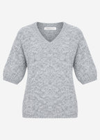 Pull en tricot à manches courtes avec décolleté en V - gris clair