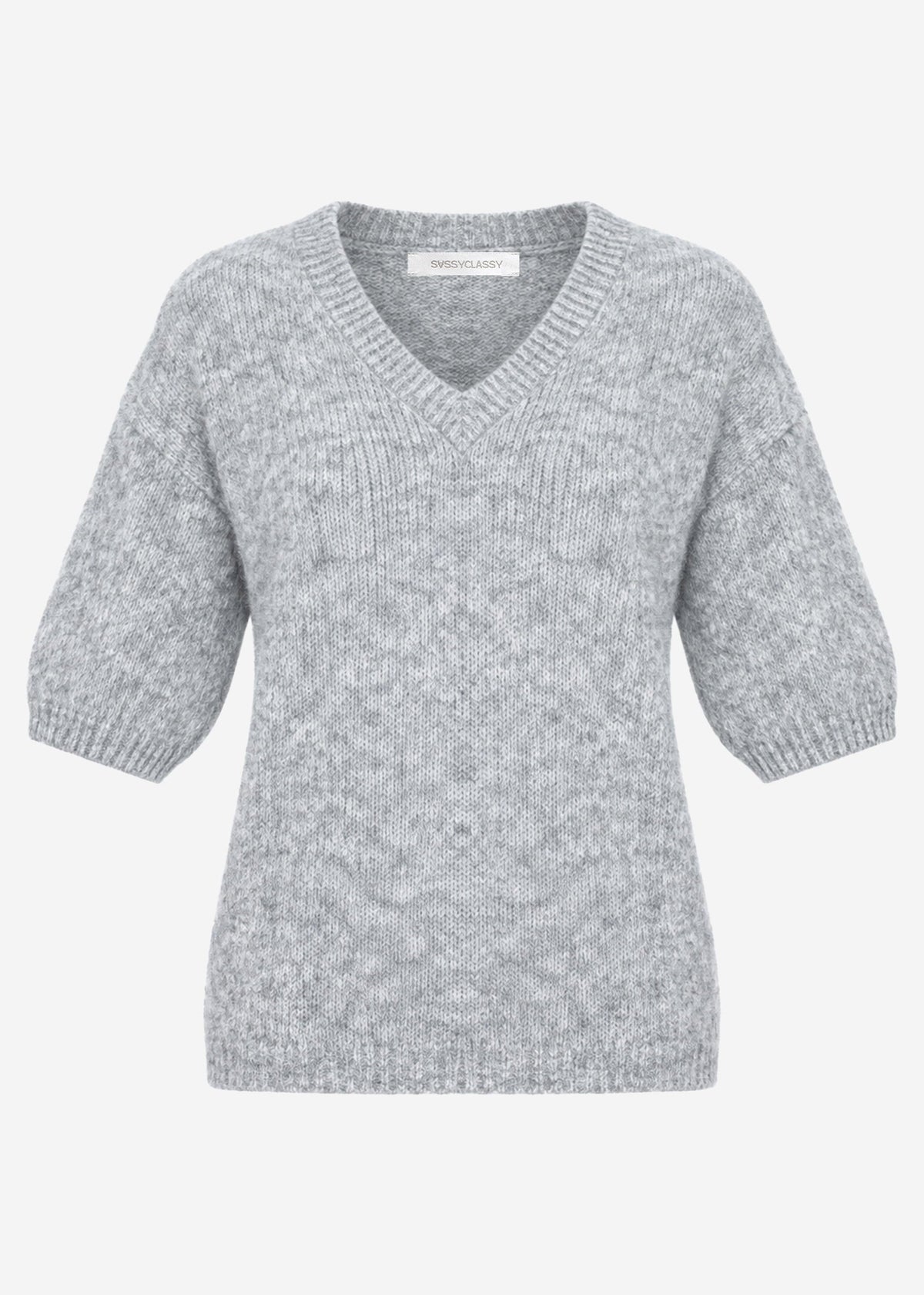 Pull en tricot à manches courtes avec décolleté en V - gris clair