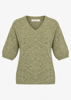 Pull en tricot à manches courtes avec décolleté en V - kaki