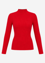 Pull en maille côtelée avec col montant - rouge