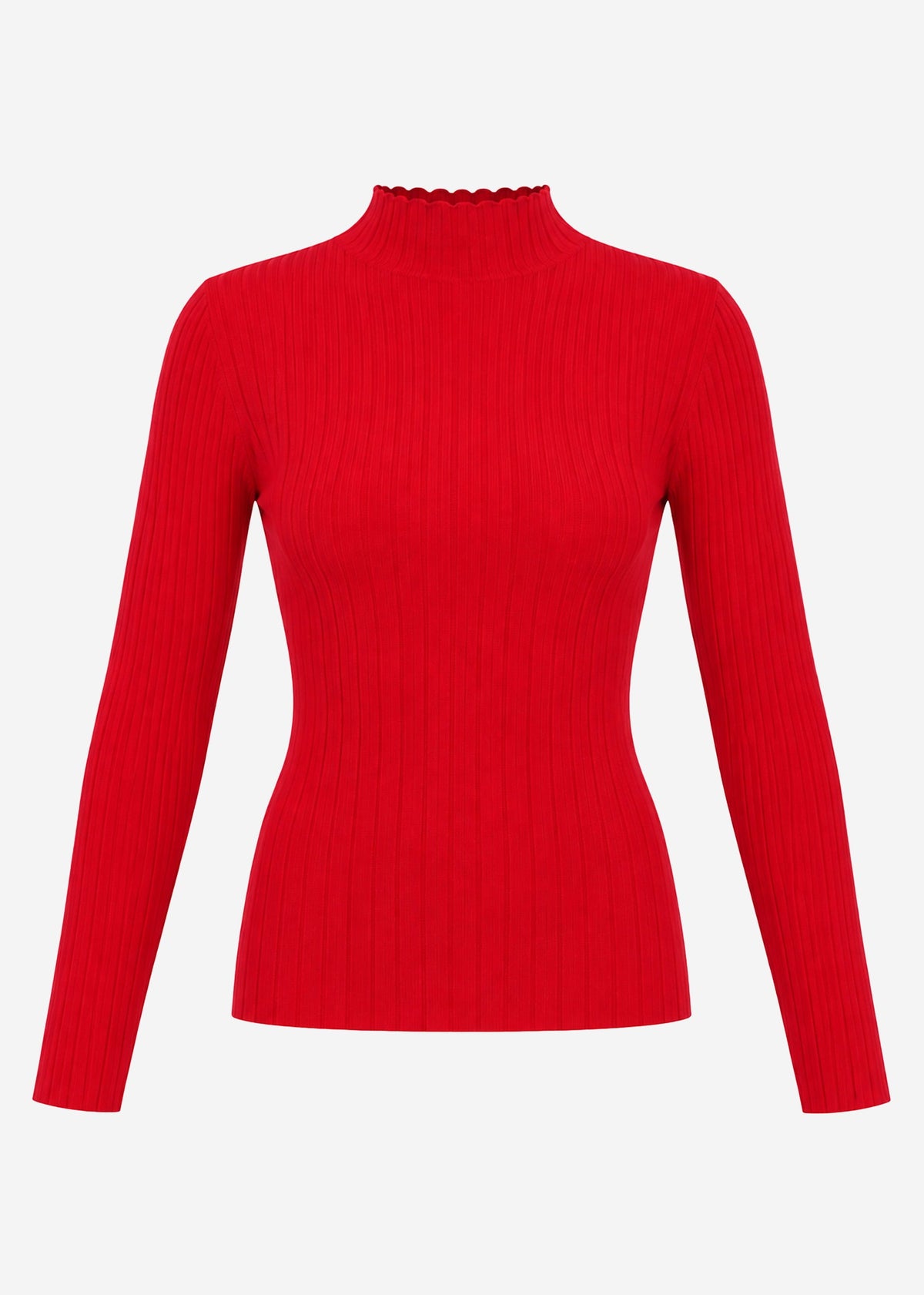 Pull en maille côtelée avec col montant - rouge