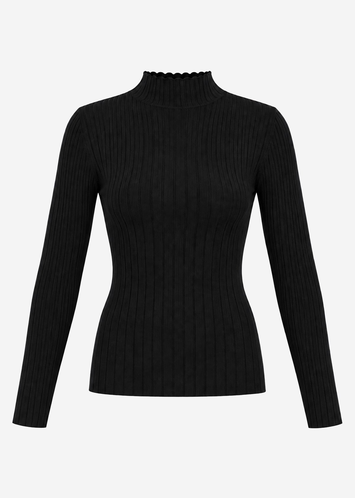 Pull en maille côtelée avec col montant - noir