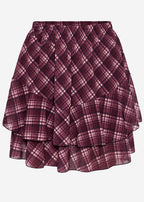 Jupe volant courte à motif tartan - prune