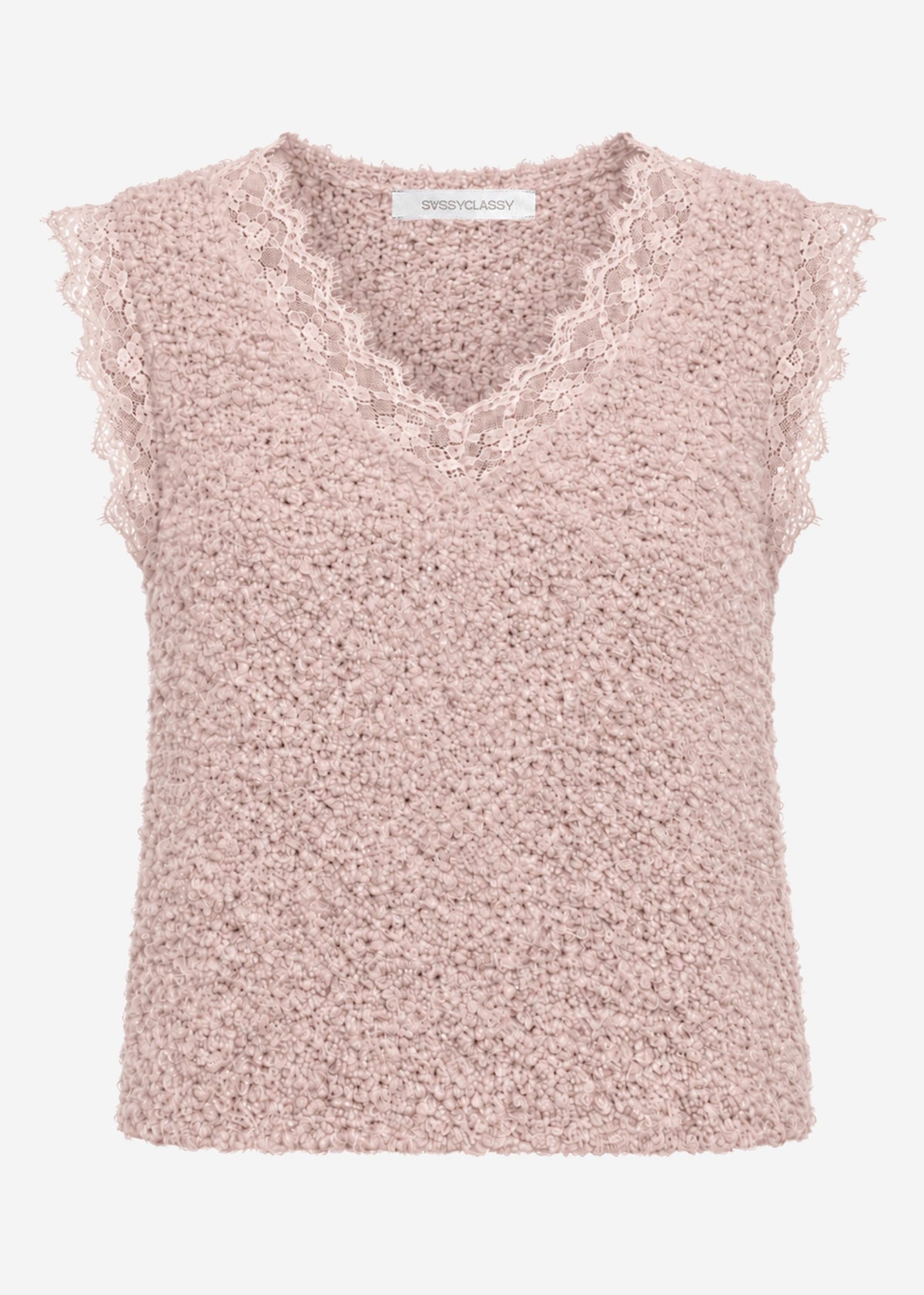 Top Bouclé avec Dentelle - vieux rose
