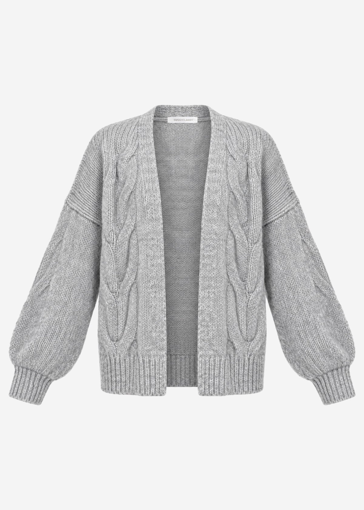 Cardigan en tricot épais avec motif en torsades - gris clair