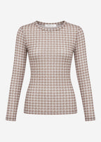 T-shirt à manches longues en mesh avec motif pied-de-poule - beige