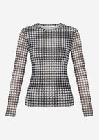 T-shirt à manches longues en mesh avec motif pied-de-poule - noir