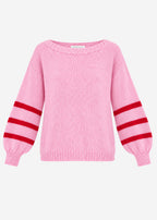 Pull en tricot court avec des manches rayées - rose