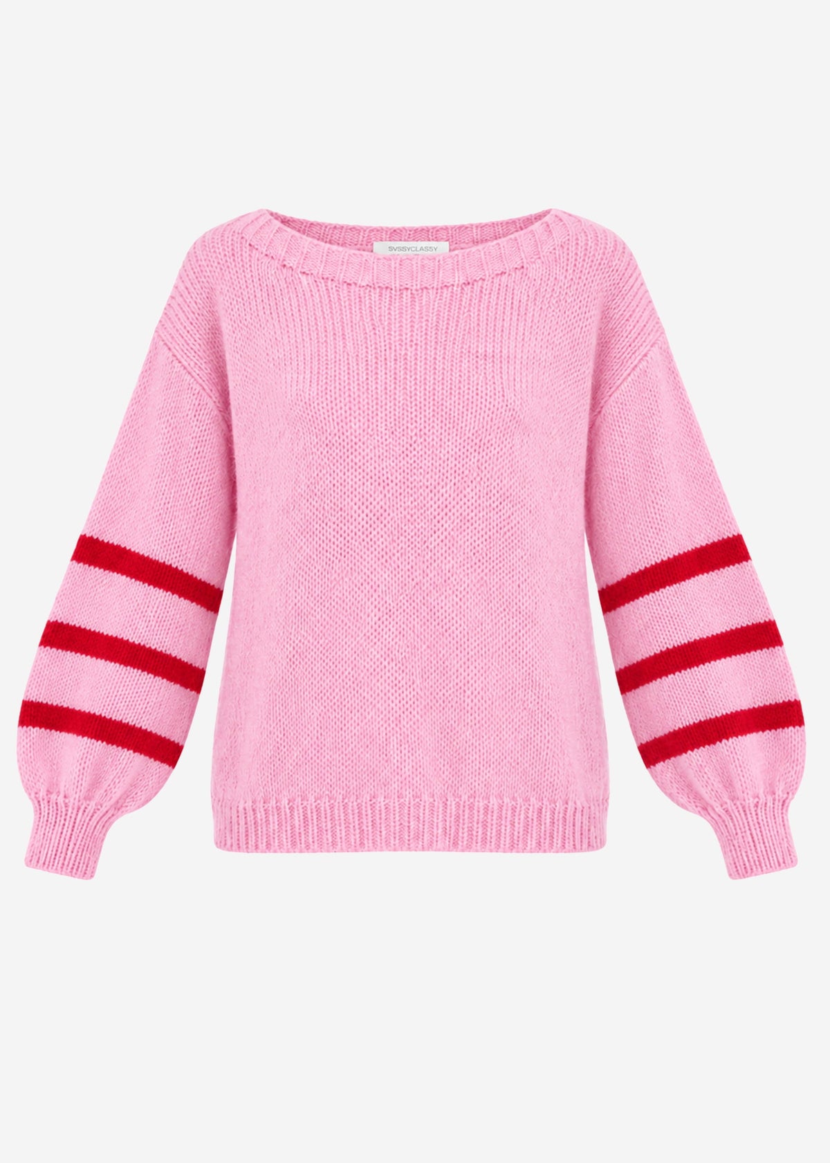Pull en tricot court avec des manches rayées - rose