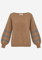 Pull court en tricot avec manches rayées - camel