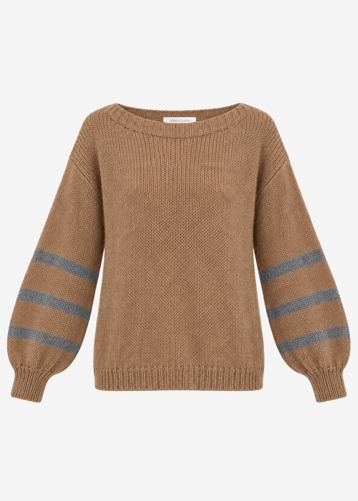 Pull court en tricot avec manches rayées - camel