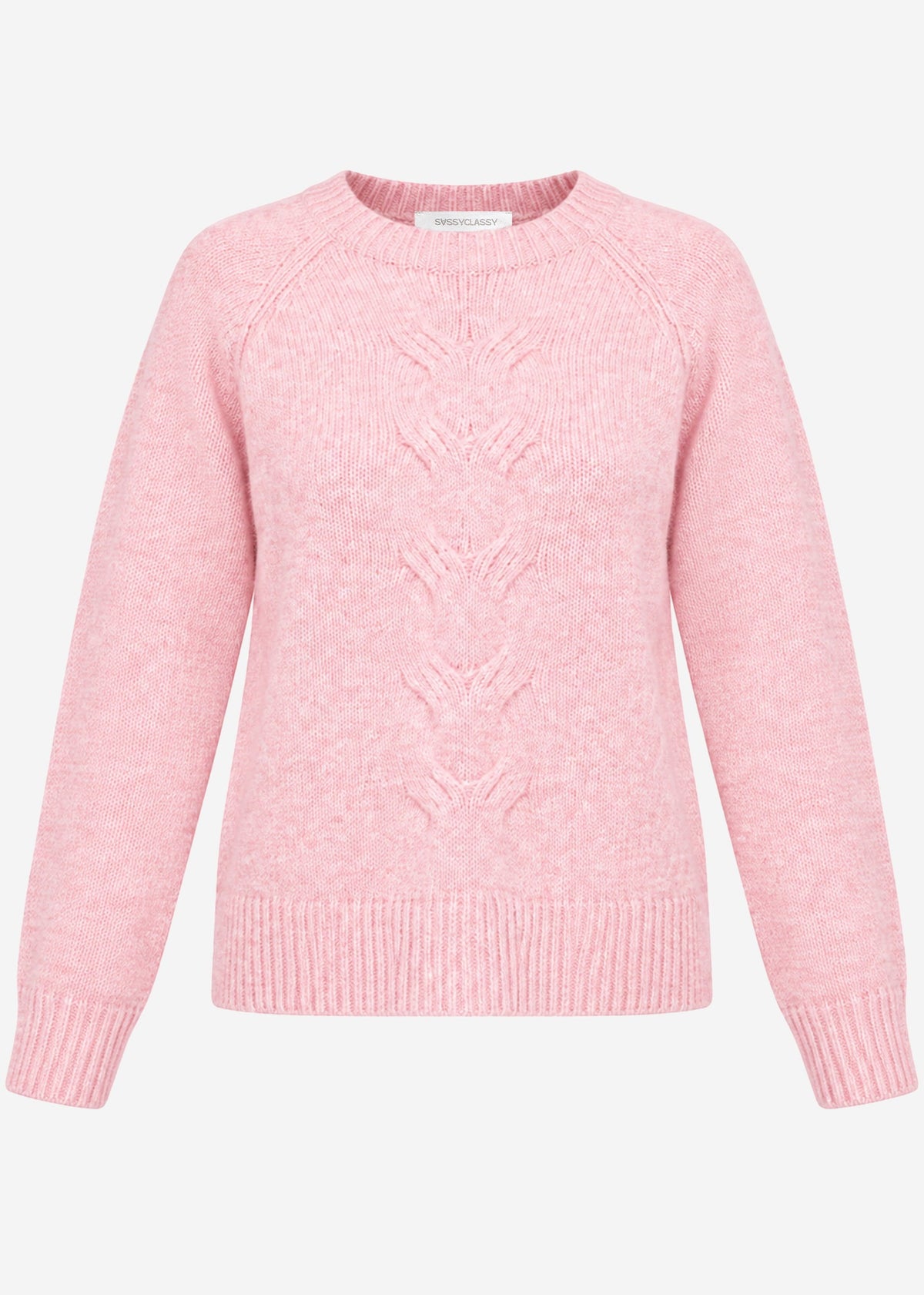 Pull en tricot avec motif en torsades - rose