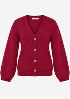 Cardigan à col en V avec boutons dorés - framboise