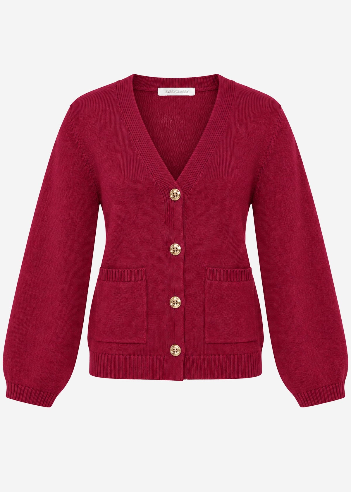 Cardigan à col en V avec boutons dorés - framboise