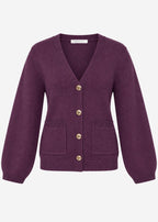 Gilet avec décolleté en V et boutons dorés - prune