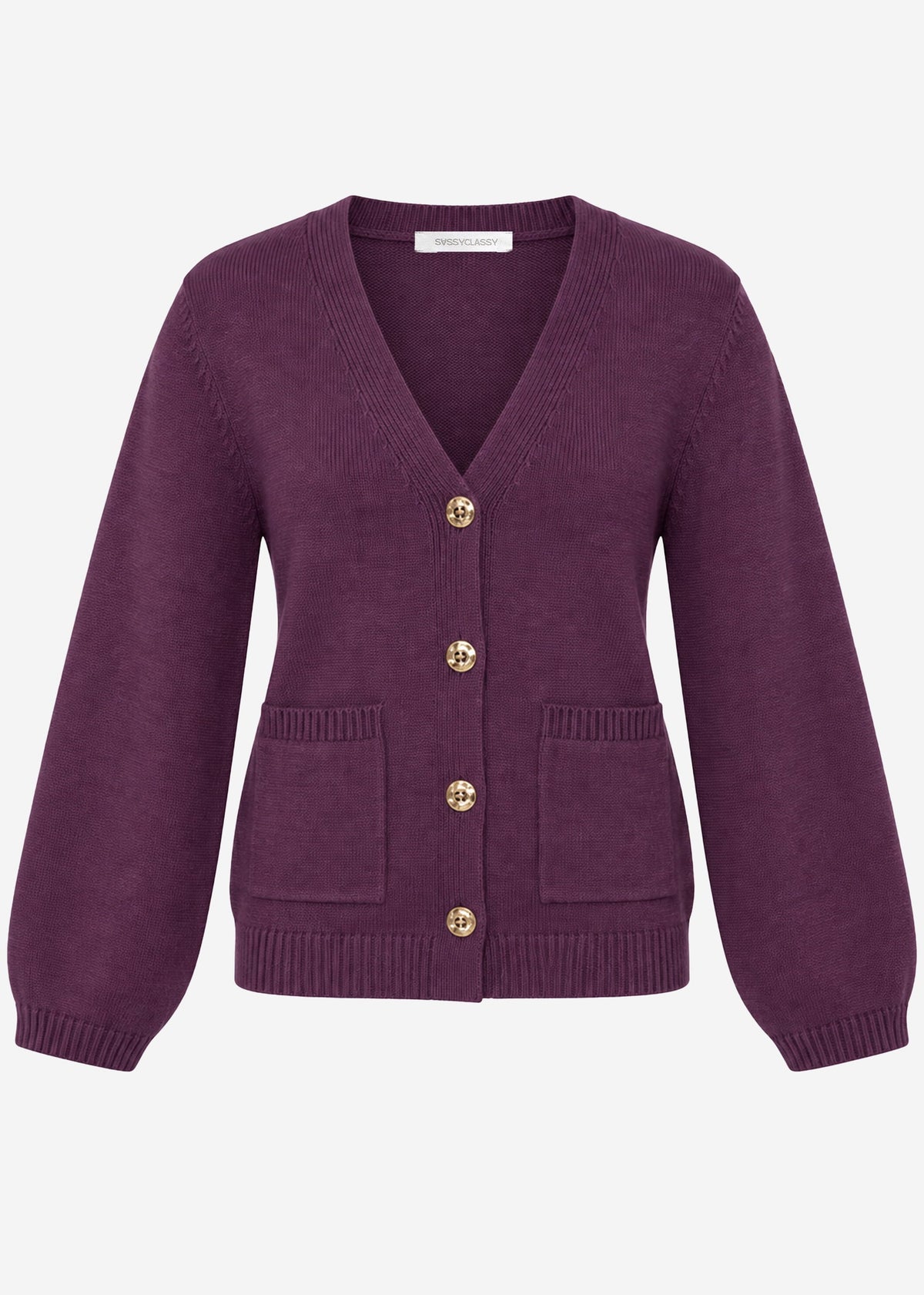 Gilet avec décolleté en V et boutons dorés - prune