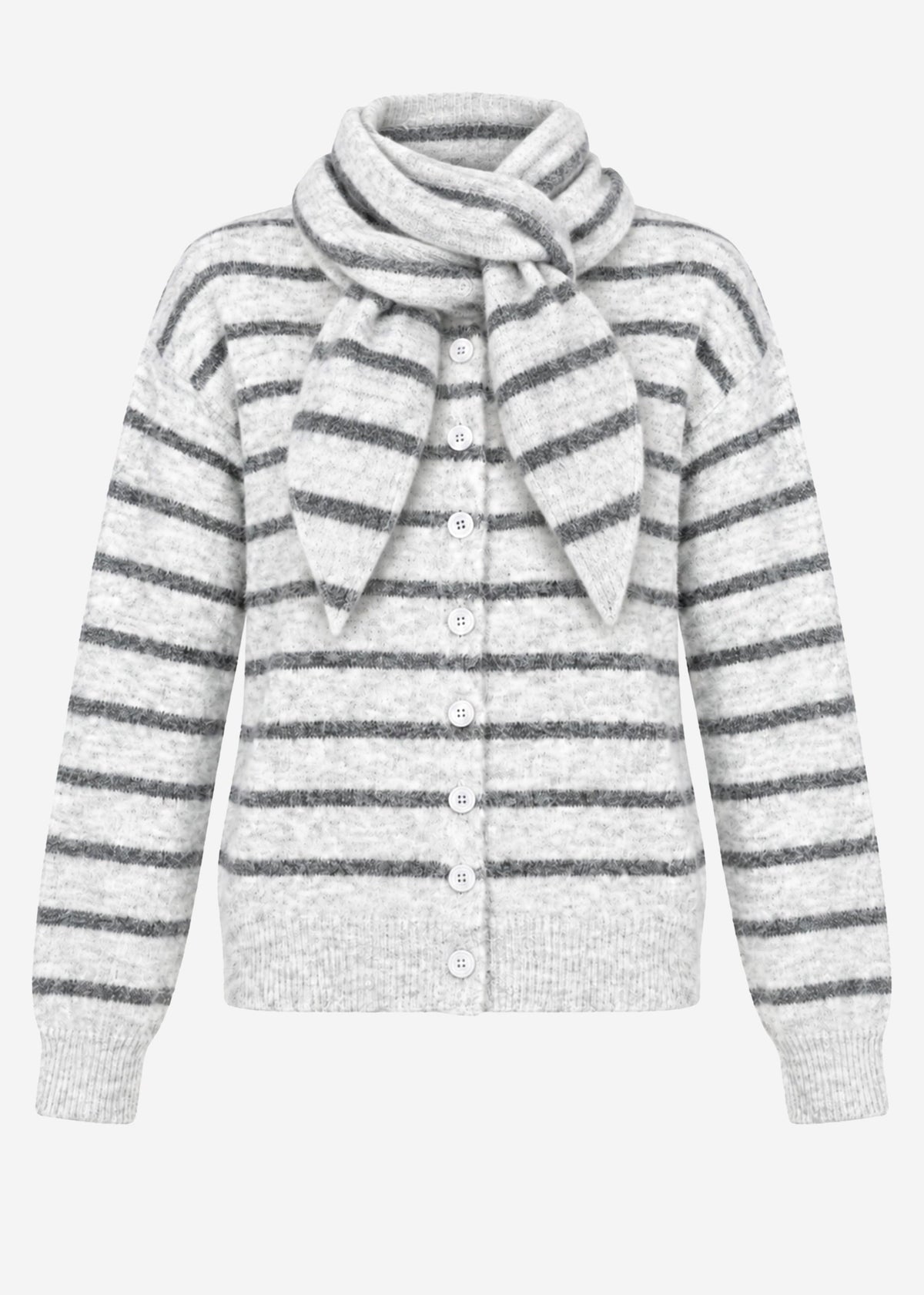 Cardigan rayé avec écharpe - gris