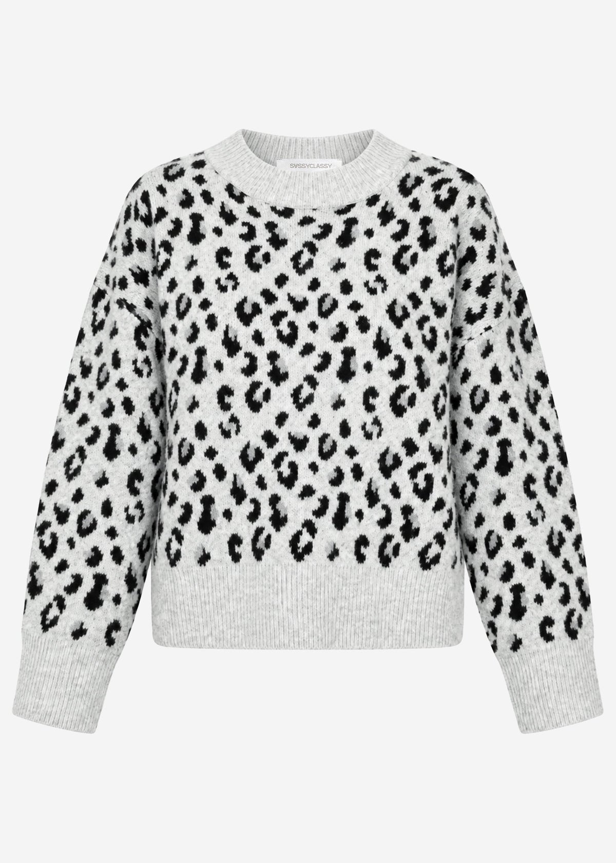 Pull à large rib et motif léopard - gris clair