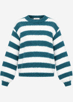 Pull en gros tricot - pétrole-blanc cassé