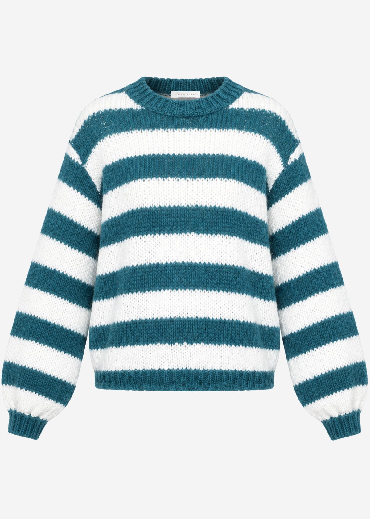 Pull en gros tricot - pétrole-blanc cassé