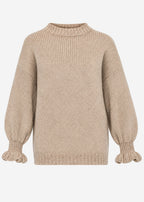 Pull en tricot avec manches à volants - beige