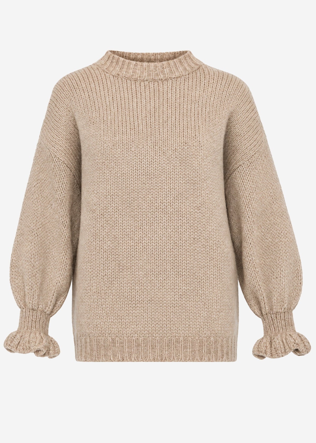Pull en tricot avec manches à volants - beige