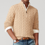 Hiram | Pull en maille torsadée à demi-zip pour homme