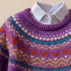 Venlora Mode  | Pull Jacquard Violet Chaleureux Aveline