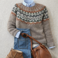 Venlora Mode  | Pull Jacquard Taupe Intemporel Amélie