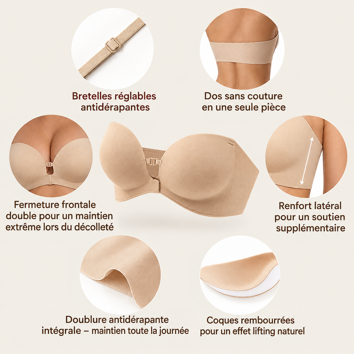 Strapless Front Closure Bra Anti-Slip Grip Wireless