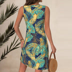 Robe Vintage avec Motif de Feuilles