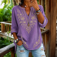 Blouse Vintage à Imprimé Floral à Manches Longues