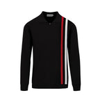 Veste rétro en maille des années 70 pour hommes – Noir vintage avec rayures verticales rouges et blanches, à fermeture éclair