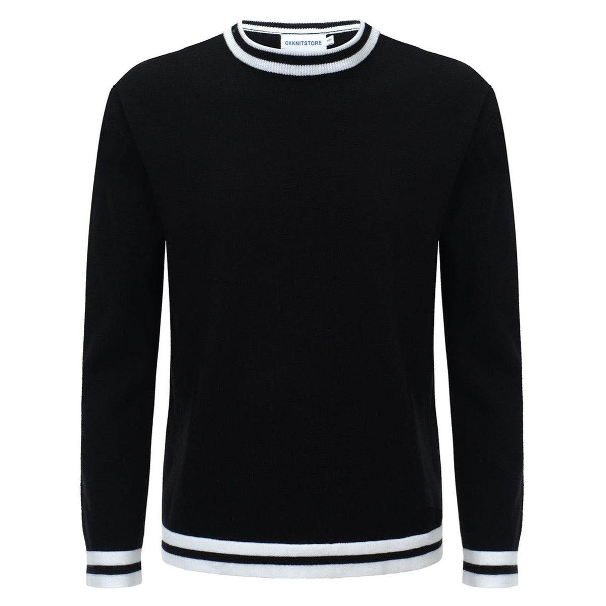 Pull-over rétro varsity pour homme – Noir vintage avec rayures blanches