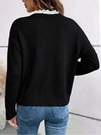 Céline | Pull Chic à Col en Dentelle, Toucher Cachemire