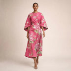 Clementine | Robe midi à motifs floraux, taille sculptée et élégance aérienne