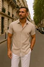 Khalid | Chemise en Lin et Coton avec Col Décontracté pour Homme