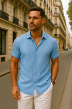 Khalid | Chemise en Lin et Coton avec Col Décontracté pour Homme