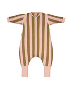 Combinaison de sommeil avec manches et chaussettes - Rayures Kaki & Rose - TOG 2.5
