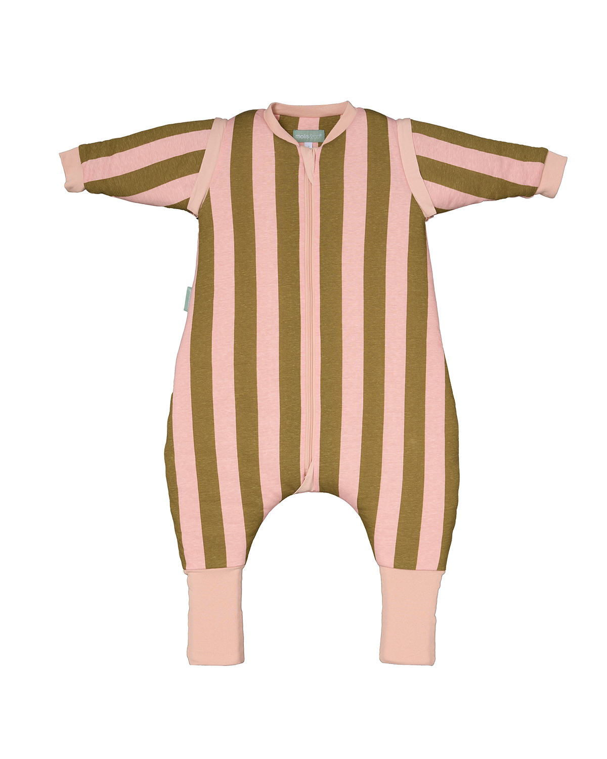 Combinaison de sommeil avec manches et chaussettes - Rayures Kaki & Rose - TOG 2.5