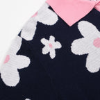 Polo tricot vintage marine à motifs marguerites pour homme – Col rose rétro des années 70